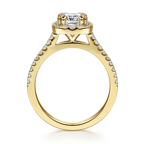 14K Yellow Gold Cushion Halo Diamond Engagement Ring