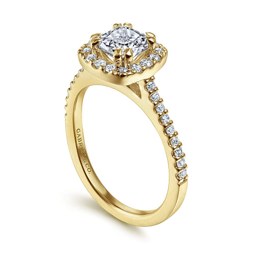 14K Yellow Gold Cushion Halo Diamond Engagement Ring