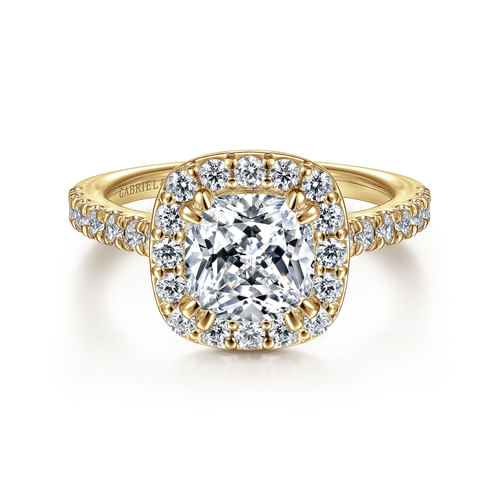 14K Yellow Gold Cushion Halo Diamond Engagement Ring