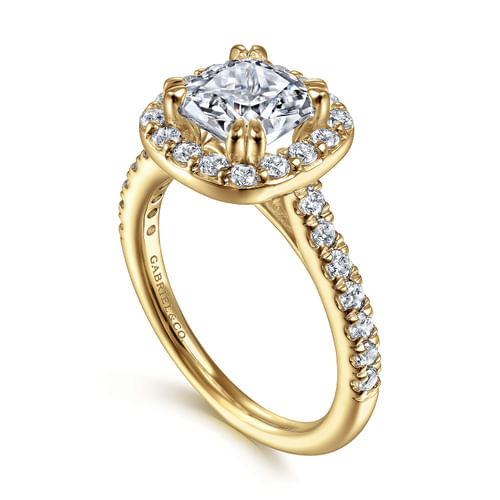 14K Yellow Gold Cushion Halo Diamond Engagement Ring