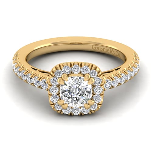14K Yellow Gold Cushion Halo Diamond Engagement Ring