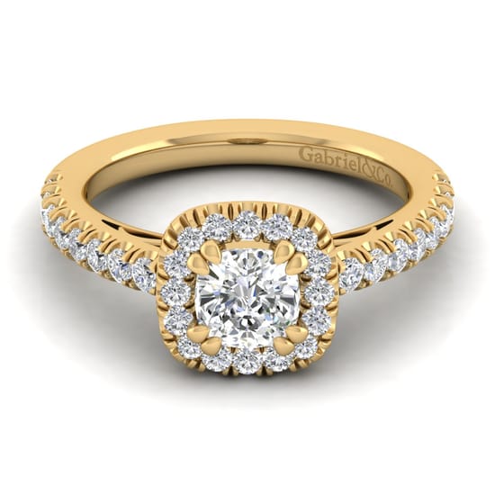 Gabriel - 14K Yellow Gold Cushion Halo Diamond Engagement Ring