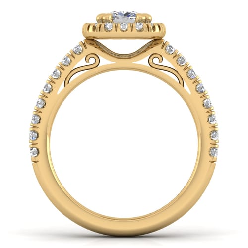 14K Yellow Gold Cushion Halo Diamond Engagement Ring