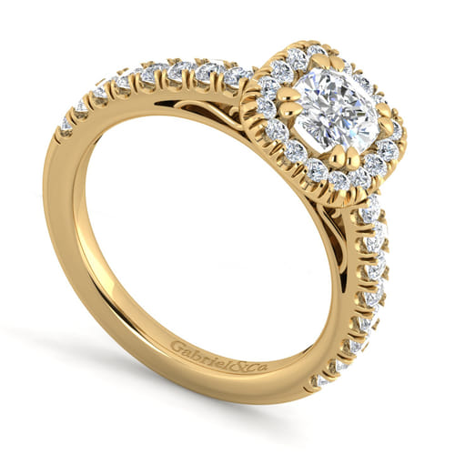 14K Yellow Gold Cushion Halo Diamond Engagement Ring