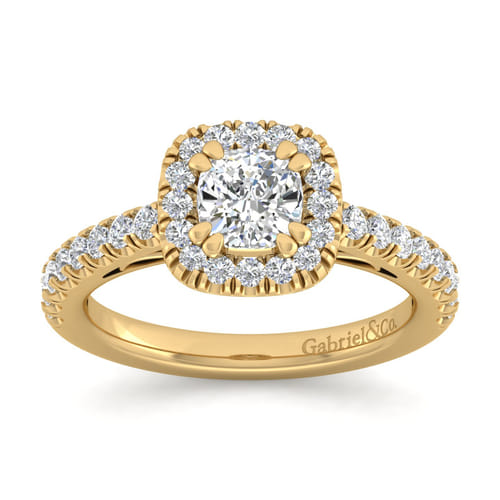 14K Yellow Gold Cushion Halo Diamond Engagement Ring