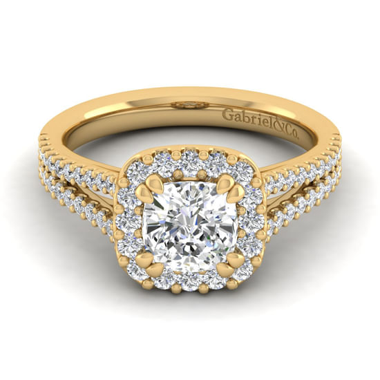 Gabriel - 14K Yellow Gold Cushion Halo Diamond Engagement Ring