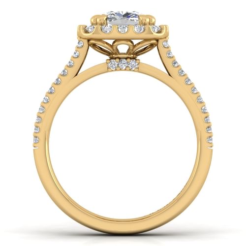 14K Yellow Gold Cushion Halo Diamond Engagement Ring