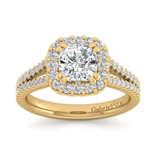 14K Yellow Gold Cushion Halo Diamond Engagement Ring