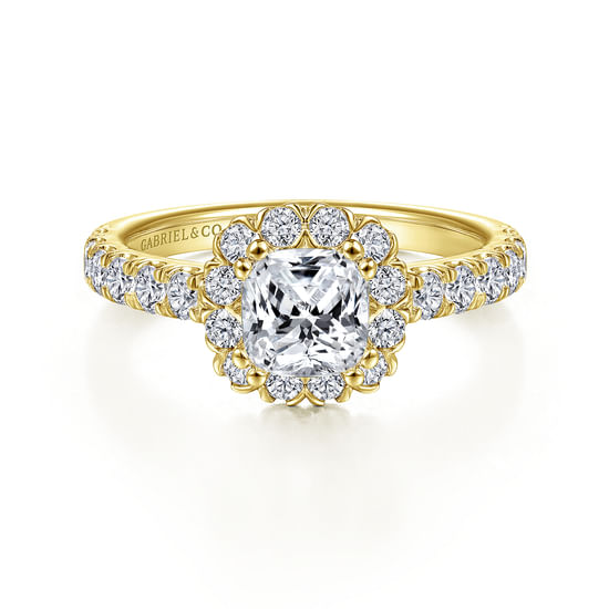 Gabriel - 14K Yellow Gold Cushion Halo Diamond Engagement Ring