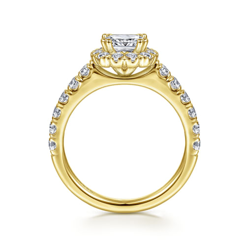 14K Yellow Gold Cushion Halo Diamond Engagement Ring