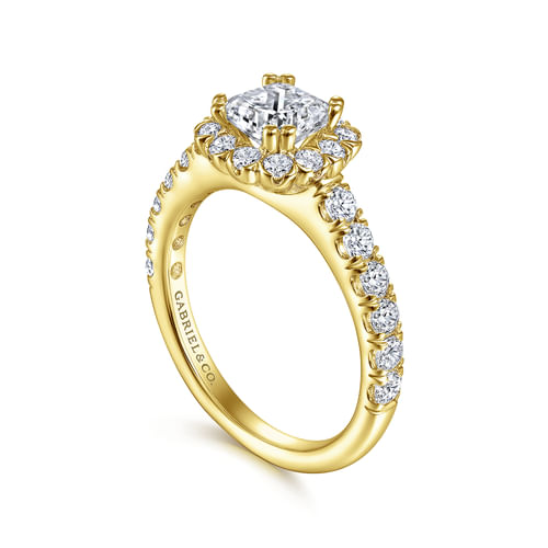14K Yellow Gold Cushion Halo Diamond Engagement Ring