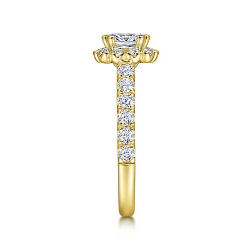 14K Yellow Gold Cushion Halo Diamond Engagement Ring