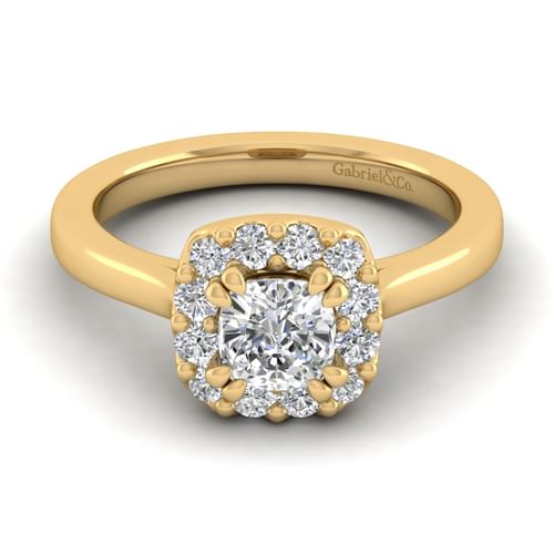 14K Yellow Gold Cushion Halo Diamond Engagement Ring