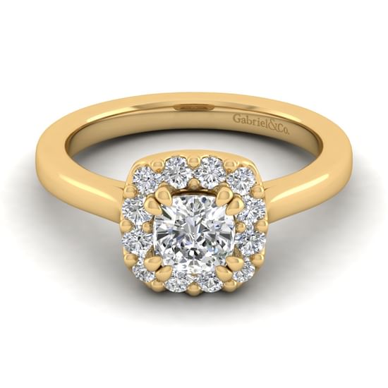 Gabriel - 14K Yellow Gold Cushion Halo Diamond Engagement Ring