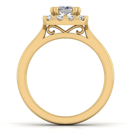 14K Yellow Gold Cushion Halo Diamond Engagement Ring