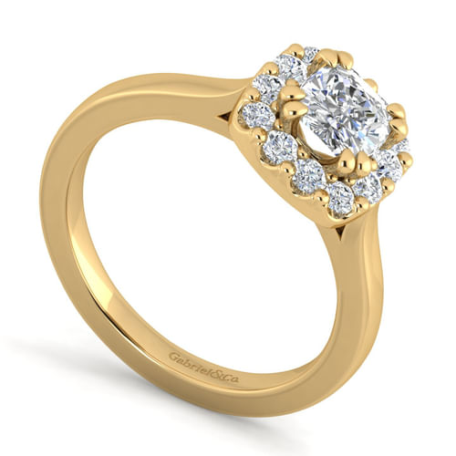 14K Yellow Gold Cushion Halo Diamond Engagement Ring