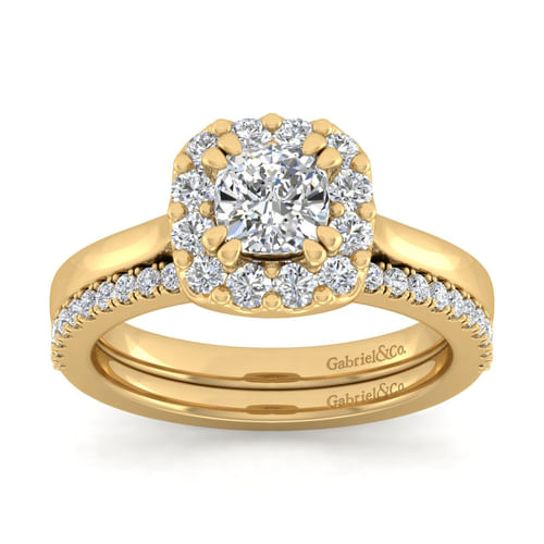 14K Yellow Gold Cushion Halo Diamond Engagement Ring