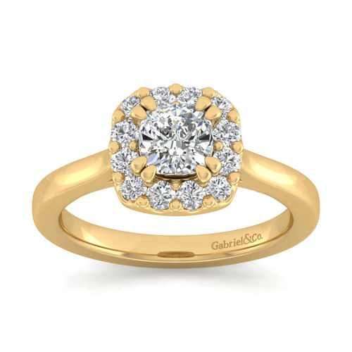 14K Yellow Gold Cushion Halo Diamond Engagement Ring