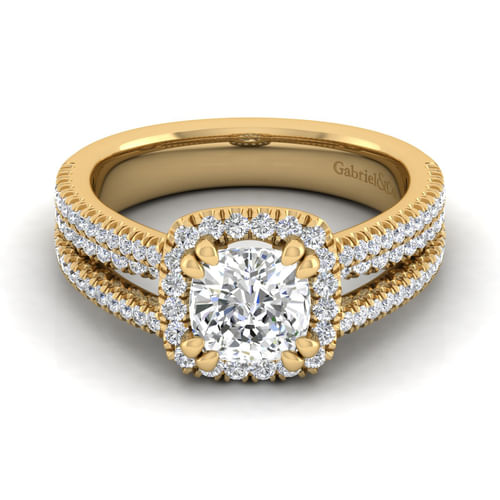 14K Yellow Gold Cushion Halo Diamond Engagement Ring
