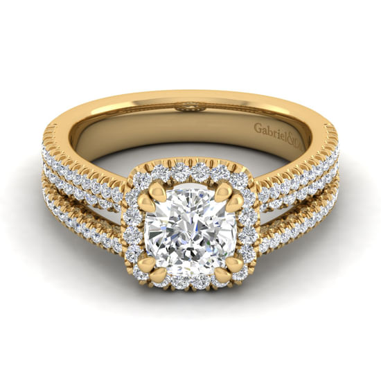 Gabriel - 14K Yellow Gold Cushion Halo Diamond Engagement Ring