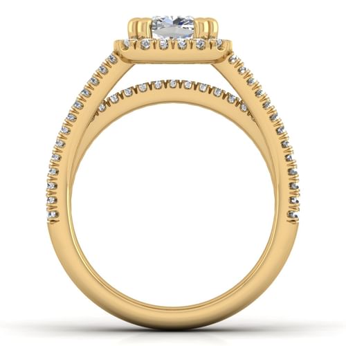 14K Yellow Gold Cushion Halo Diamond Engagement Ring