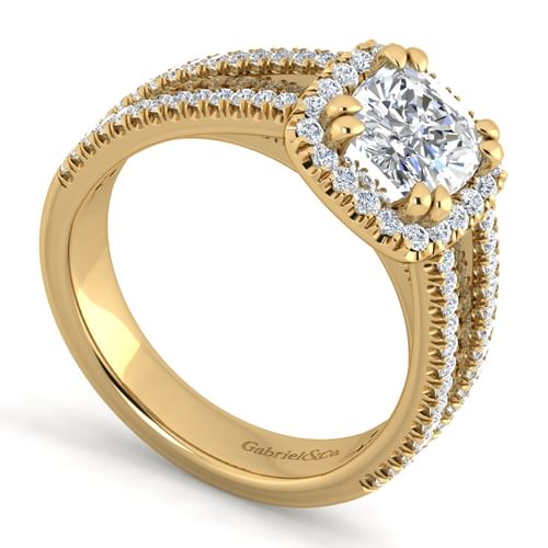 14K Yellow Gold Cushion Halo Diamond Engagement Ring