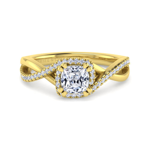 14K Yellow Gold Cushion Halo Diamond Engagement Ring