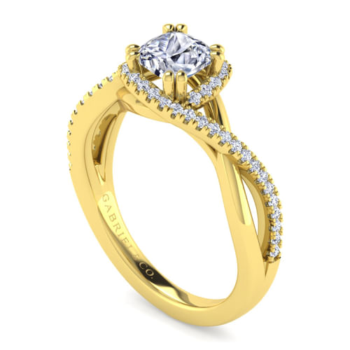 14K Yellow Gold Cushion Halo Diamond Engagement Ring