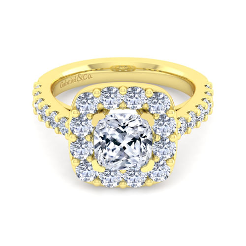 14K Yellow Gold Cushion Halo Diamond Engagement Ring