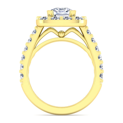 14K Yellow Gold Cushion Halo Diamond Engagement Ring