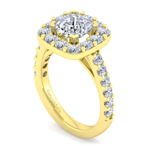 14K Yellow Gold Cushion Halo Diamond Engagement Ring
