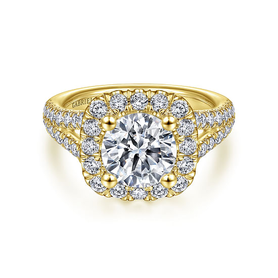 Gabriel - 14K Yellow Gold Cushion Halo Round Diamond Engagement Ring