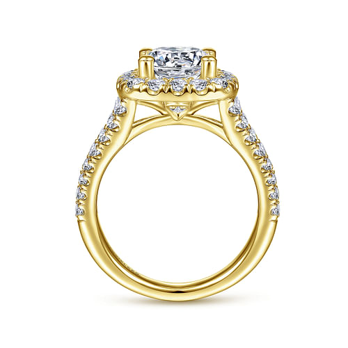 14K Yellow Gold Cushion Halo Round Diamond Engagement Ring