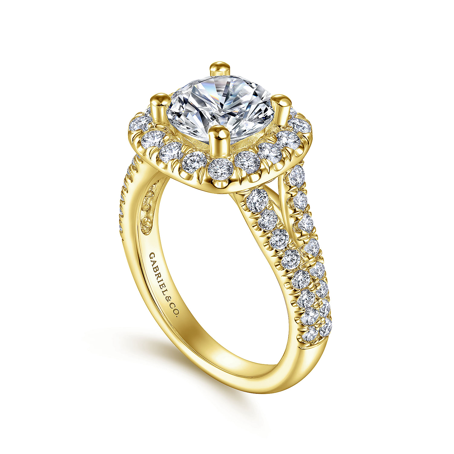 14K Yellow Gold Cushion Halo Round Diamond Engagement Ring