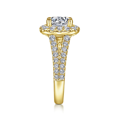 14K Yellow Gold Cushion Halo Round Diamond Engagement Ring