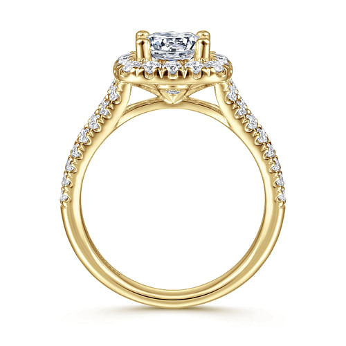 14K Yellow Gold Cushion Halo Round Diamond Engagement Ring