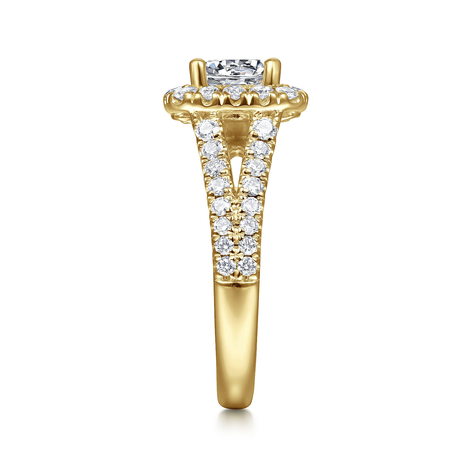 14K Yellow Gold Cushion Halo Round Diamond Engagement Ring