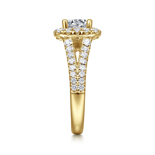 14K Yellow Gold Cushion Halo Round Diamond Engagement Ring