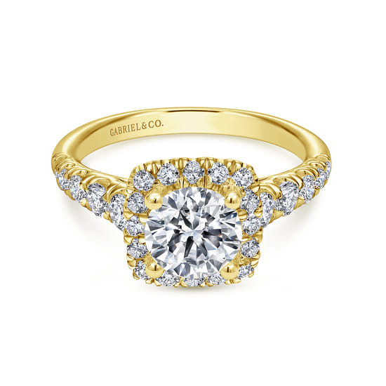 Gabriel - 14K Yellow Gold Cushion Halo Round Diamond Engagement Ring