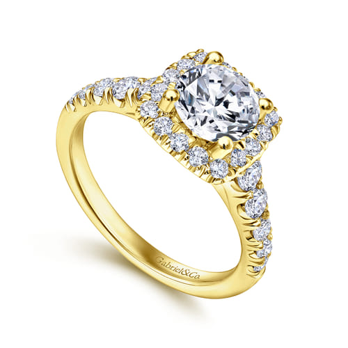 14K Yellow Gold Cushion Halo Round Diamond Engagement Ring 14K Yellow Gold Cushion Halo Round Diamond Engagement Ring