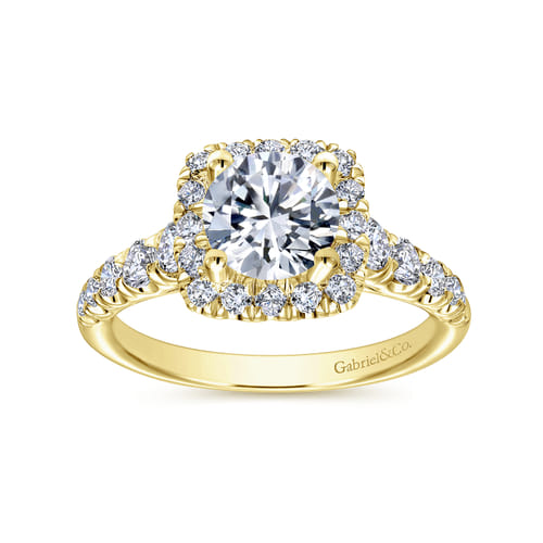 14K Yellow Gold Cushion Halo Round Diamond Engagement Ring 14K Yellow Gold Cushion Halo Round Diamond Engagement Ring