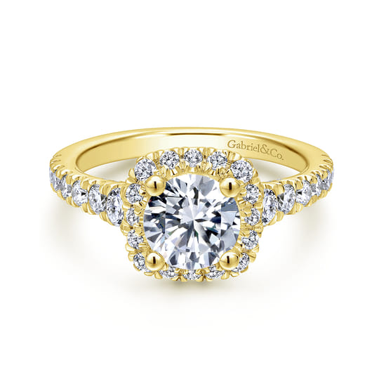 Gabriel - 14K Yellow Gold Cushion Halo Round Diamond Engagement Ring