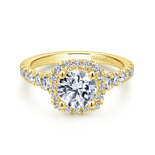 14K Yellow Gold Cushion Halo Round Diamond Engagement Ring 14K Yellow Gold Cushion Halo Round Diamond Engagement Ring