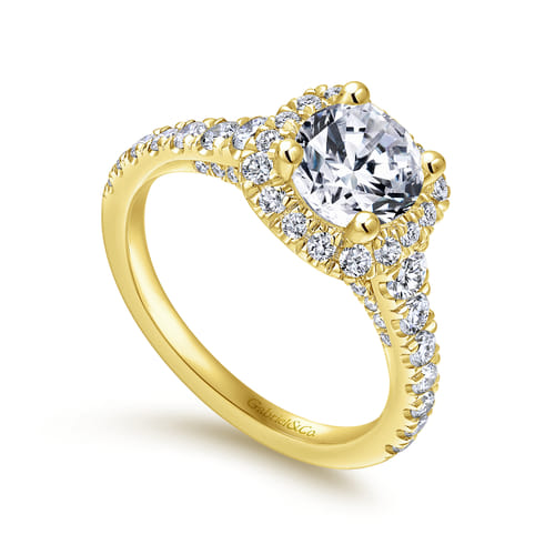 14K Yellow Gold Cushion Halo Round Diamond Engagement Ring 14K Yellow Gold Cushion Halo Round Diamond Engagement Ring