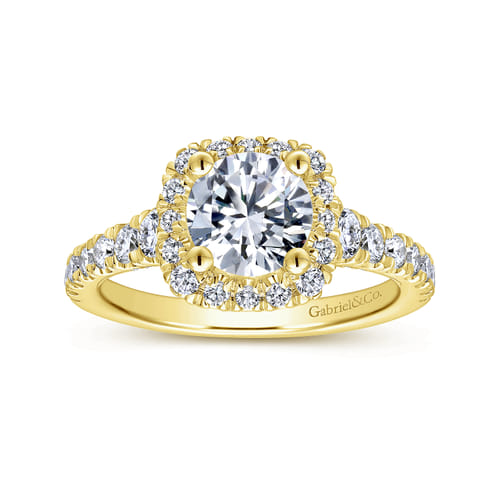 14K Yellow Gold Cushion Halo Round Diamond Engagement Ring 14K Yellow Gold Cushion Halo Round Diamond Engagement Ring