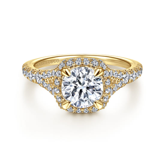 Gabriel - 14K Yellow Gold Cushion Halo Round Diamond Engagement Ring