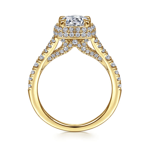 14K Yellow Gold Cushion Halo Round Diamond Engagement Ring