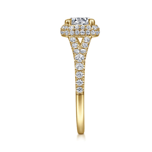 14K Yellow Gold Cushion Halo Round Diamond Engagement Ring
