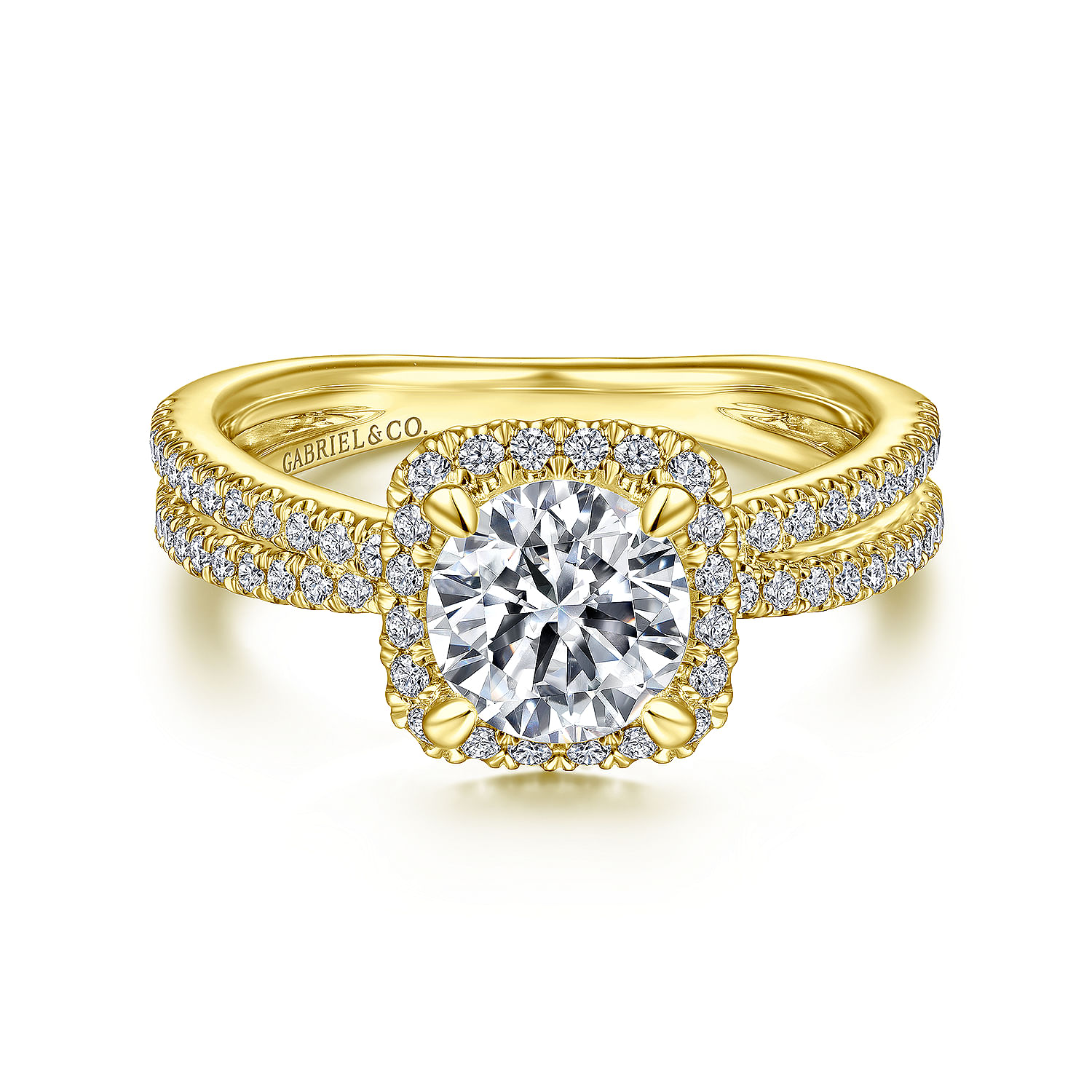 Gabriel - 14K Yellow Gold Cushion Halo Round Diamond Engagement Ring