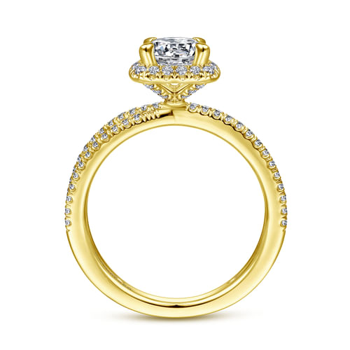 14K Yellow Gold Cushion Halo Round Diamond Engagement Ring